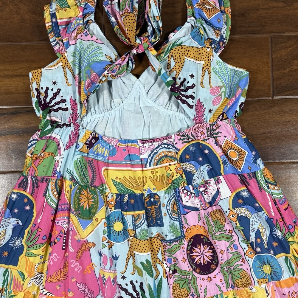 J.Marie Women's Size XL Zodiac Print Sloan Ruffle Strap Tiered Midi Dress - Picture 10 of 13